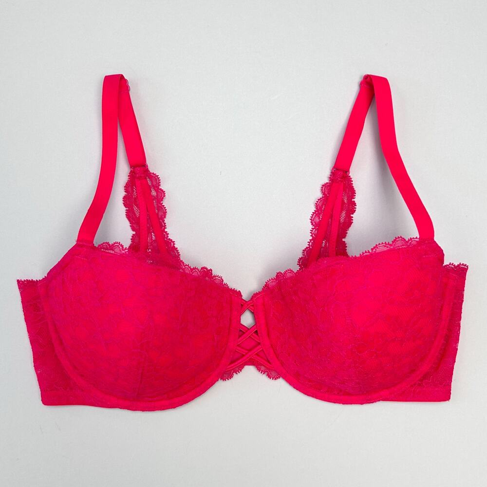 Victoria's Secret Red Lace Padded Corset Detail Very Sexy Balconette Bra 36D - Picture 8 of 9